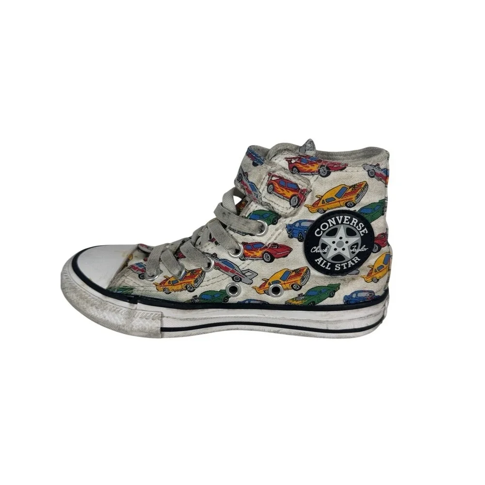 Converse Chuck Taylor All Star Youth 12 High Top Race Car Print A04743F White